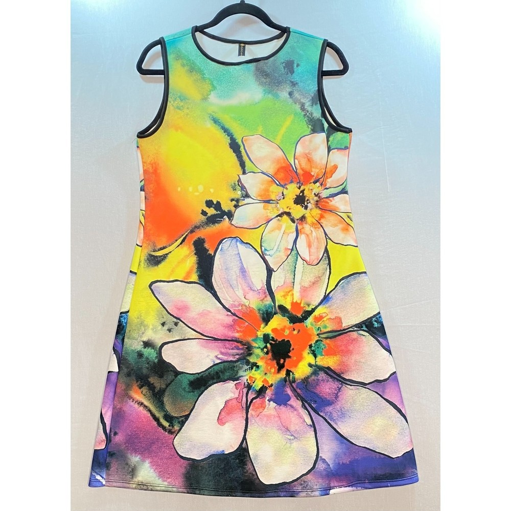 💎Casa Lee Dress Size Large Colorful Floral Pullover Knee Length Knit Sheath